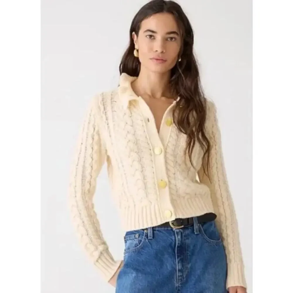 J. Crew Cable Knit Ruffle Neck‎ Cardigan Sweater